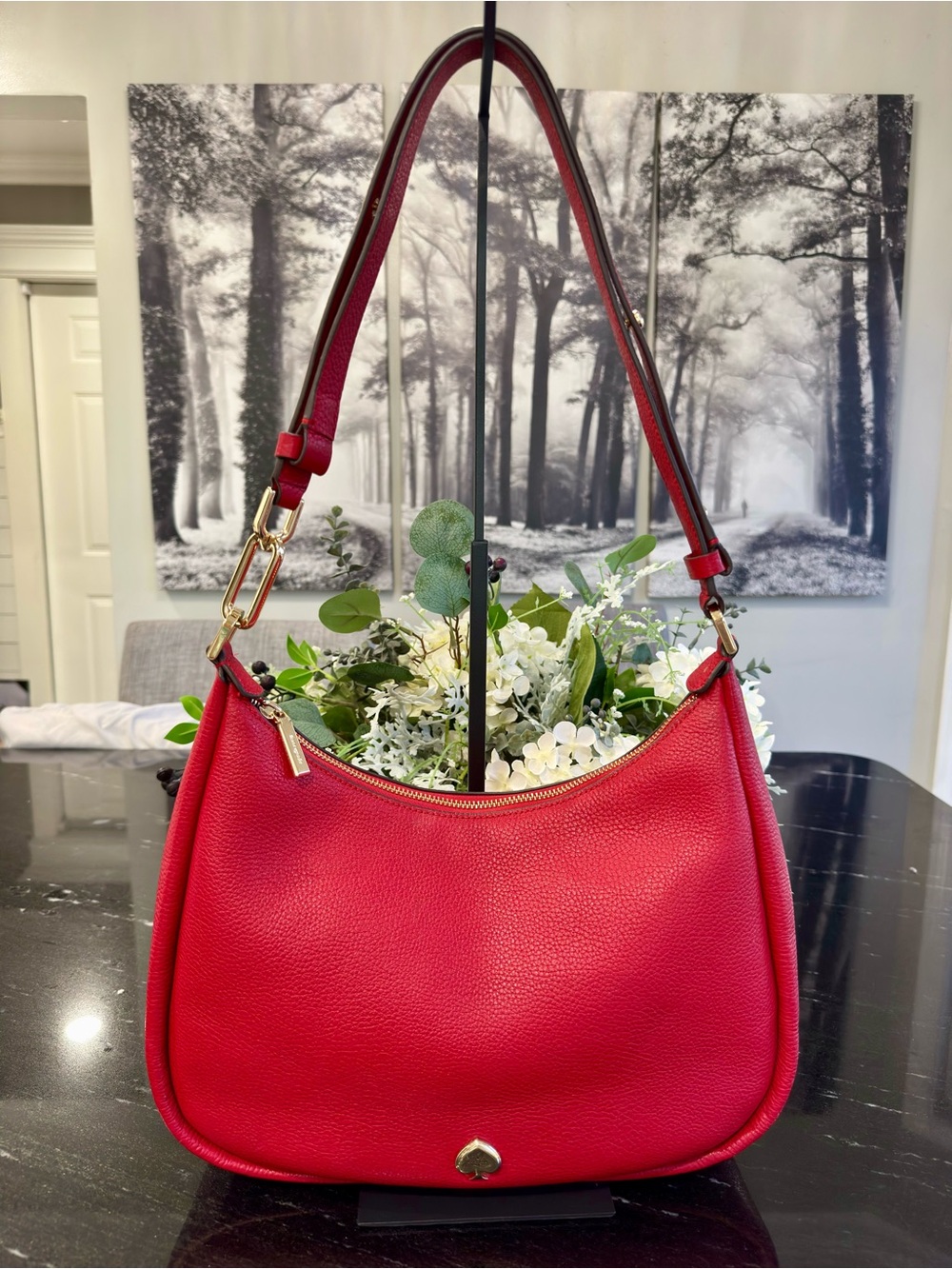 ❤️♠️Kate Spade Kayla Large Pebbled Leather Shoulder Bag Cherry Red